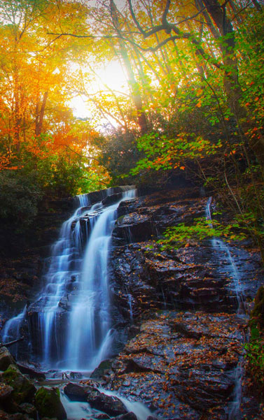 peaceful waterfall in the mountains